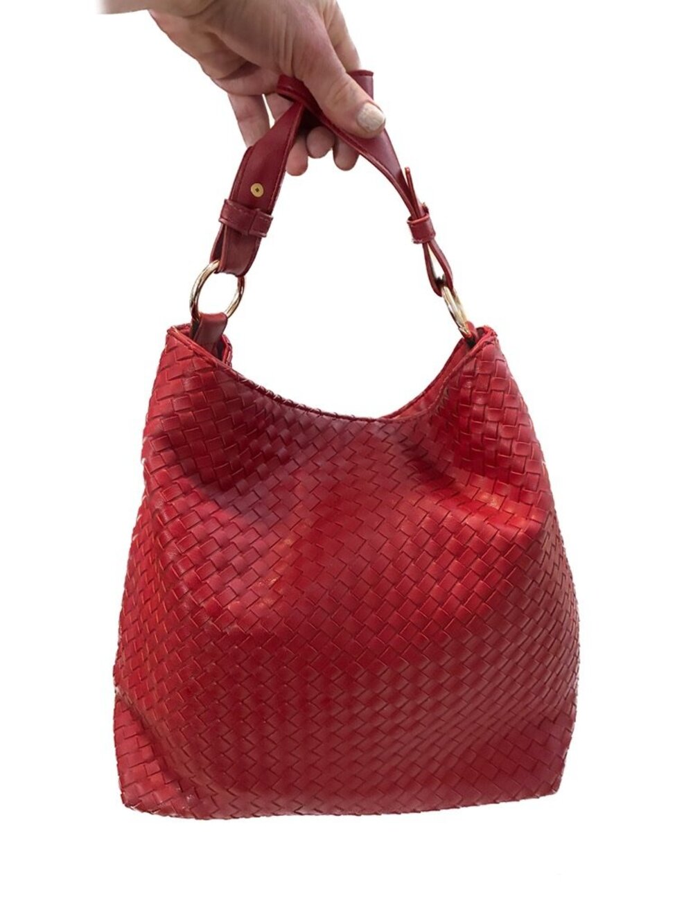 Lulu Dharma Crimson Red Woven Vegan Leather Hobo Shoulder Bag - Picture 8 of 16